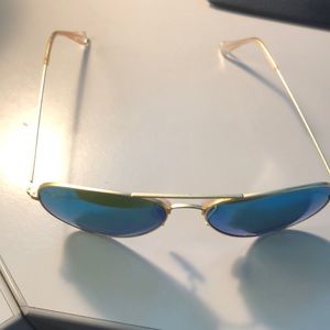 Ray ban gold aviators with blue lenses